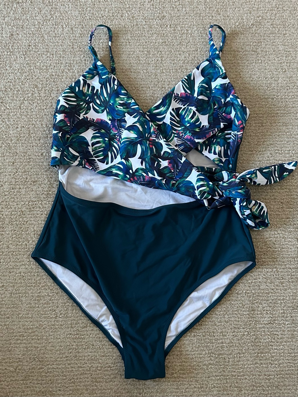 Womenâs Tropical Wrap One-Piece Swimsuit - Green Leaf Print